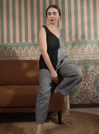 SARALA Pure Natural Linen Color Block V NECK TANK TOP P C Crafts