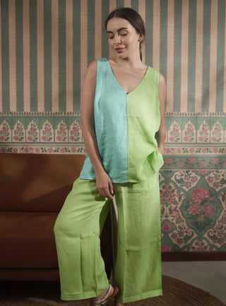 SARALA Pure Natural Linen Color Block V NECK TANK TOP P C Crafts