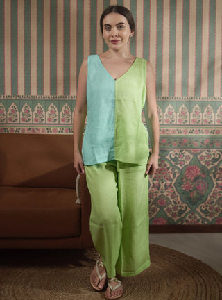 SARALA Pure Natural Linen Color Block V NECK TANK TOP P C Crafts