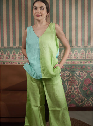 SARALA Pure Natural Linen Color Block V NECK TANK TOP P C Crafts