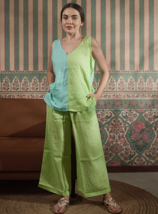 SARALA Pure Natural Linen COLOR BLOCK CO-ORD SET P C Crafts