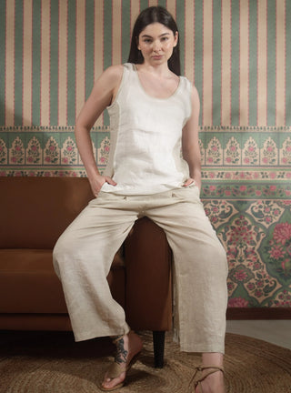 VERVE Pure Natural Linen COLOR BLOCK ROUND NECK TANK TOP P C Crafts