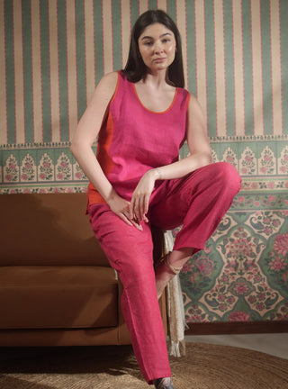 VERVE Pure Natural Linen COLOR BLOCK ROUND NECK TANK TOP P C Crafts