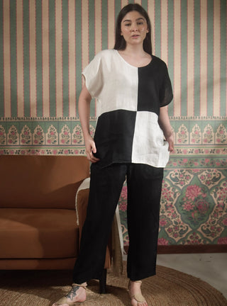 VESALA Pure Natural Linen CHECKERED COLOR BLOCK CO-ORD SET P C Crafts