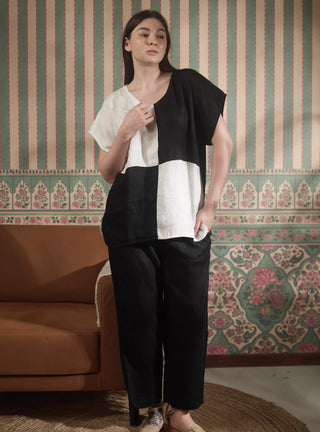 VESALA Pure Natural Linen CHECKERED COLOR BLOCK CO-ORD SET P C Crafts