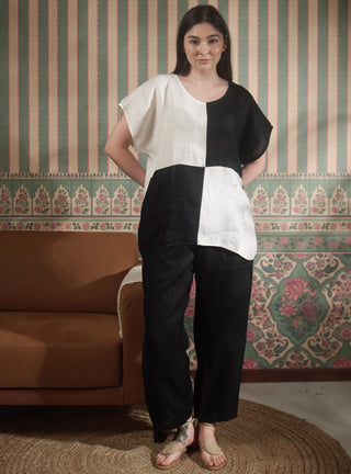 VESALA PURE NATURAL LINEN COLOR BLOCK OVERSIZED TUNIC P C Crafts