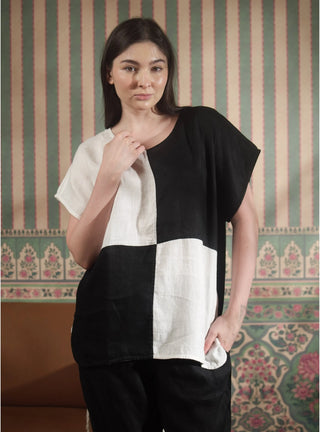 VESALA PURE NATURAL LINEN COLOR BLOCK OVERSIZED TUNIC P C Crafts
