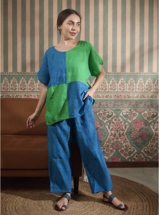 VESALA Pure Natural Linen CHECKERED COLOR BLOCK CO-ORD SET P C Crafts