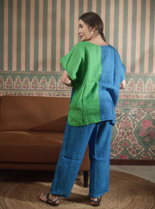 VESALA PURE NATURAL LINEN COLOR BLOCK OVERSIZED TUNIC P C Crafts