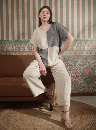 VESALA Pure Natural Linen CHECKERED COLOR BLOCK CO-ORD SET P C Crafts