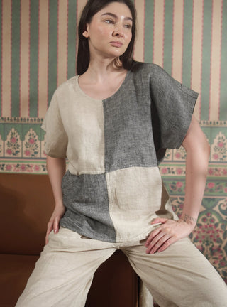 VESALA Pure Natural Linen CHECKERED COLOR BLOCK CO-ORD SET P C Crafts