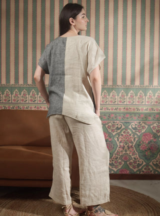 VESALA PURE NATURAL LINEN COLOR BLOCK OVERSIZED TUNIC P C Crafts