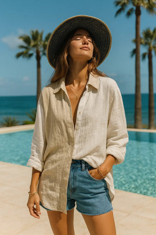 NARLA PURE NATURAL LINEN COLOR BLOCK CLASSIC SHIRT P C Crafts