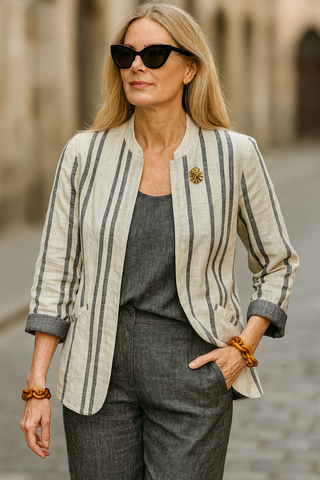 ISABELLA REVERSIBLE LUXE PURE LINEN JACKET – EFFORTLESS TWO WAY STYLE P C Crafts