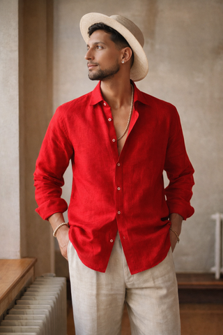 Riviera Men Linen Shirt – Red— Where Mediterranean Elegance Meets Modern Menswear