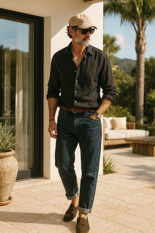 RIVIERA Men Linen Shirt Black — Where Mediterranean Elegance Meets Modern Menswear P C Crafts