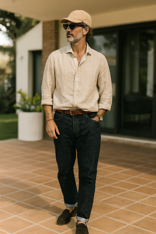 RIVIERA Men Linen Shirt Natural — Where Mediterranean Elegance Meets Modern Menswear P C Crafts