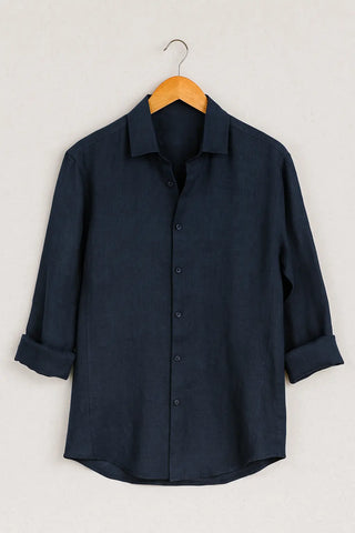 RIVIERA Men Linen Shirt Navy — Where Mediterranean Elegance Meets Modern Menswear P C Crafts