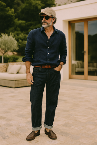 RIVIERA Men Linen Shirt Navy — Where Mediterranean Elegance Meets Modern Menswear P C Crafts