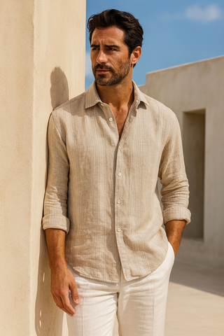 RIVIERA Men Linen Striped Shirt — Where Mediterranean Elegance Meets Modern Menswear P C Crafts