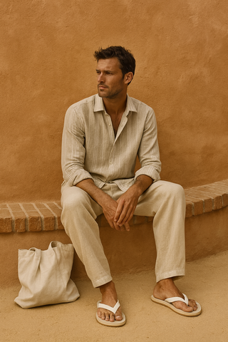 RIVIERA Men Linen Striped Shirt — Where Mediterranean Elegance Meets Modern Menswear P C Crafts