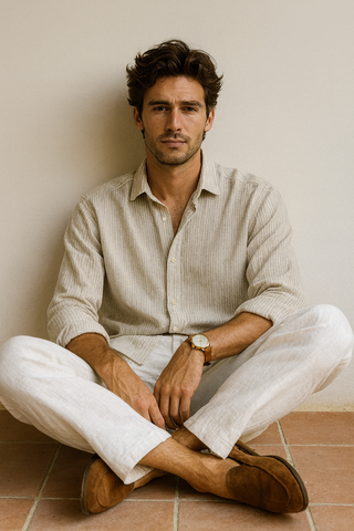 RIVIERA Men Linen Striped Shirt — Where Mediterranean Elegance Meets Modern Menswear P C Crafts