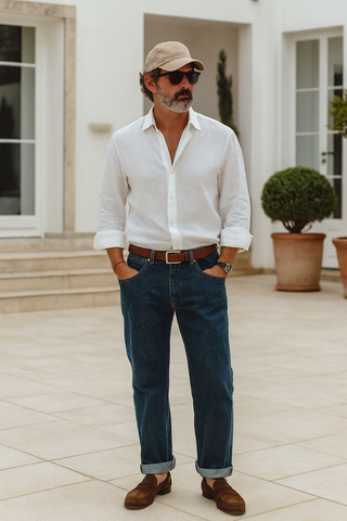 RIVIERA Men Linen Shirt White  — Where Mediterranean Elegance Meets Modern Menswear P C Crafts