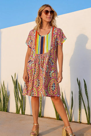 PALMA PURE NATURAL LINEN COLORWAVE ABSTRACT DRESS P C Crafts