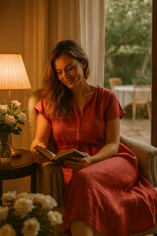 BAIA PURE NATURAL LINEN SOLID COLOR RAGLEEN SLEEVE DRESS WATERMELON P C Crafts