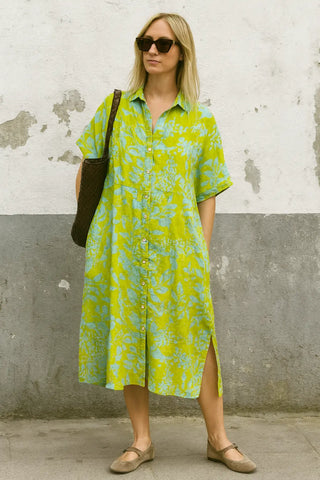 OMERALA SHACKET PURE NATURAL LINEN LEAFY SERENITY DRESS P C Crafts