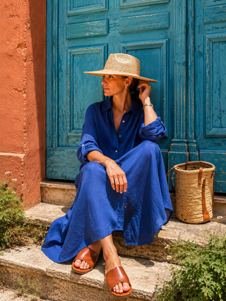SHENNA Cobalt Blue Pure Linen Shirt Dress for Women | FABULOUS! Linen