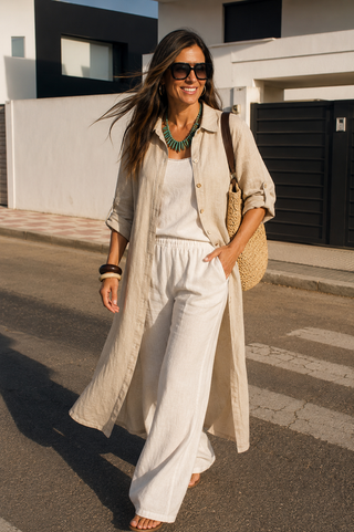 SHENNA Sand Beige Pure Linen Shirt Dress for Women | FABULOUS! Linen