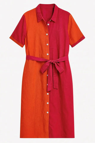 SHENNA PURE NATURAL LINEN COLOR BLOCK SHIRT DRESS P C Crafts