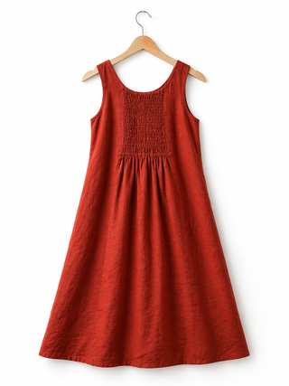 SOLACE Premium Linen Sleeveless Dress – Brick Rust