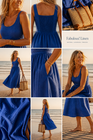 SOLACE Premium Linen Sleeveless Dress – Cobalt Blue