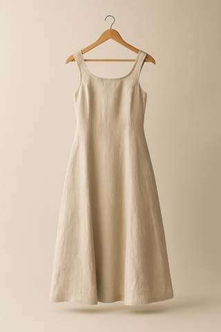 Premium Linen Dress for Women – Natural Sand | SOLACE Summer Linen Dress India
