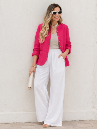 SOPHIA Fuchsia Pure Linen Jacket for Women | Handmade Wooden Buttons | FABULOUS! Linen