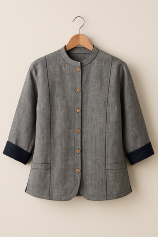 SOPHIA Graphite Pure Linen Jacket & Matching Pant Set for Women | FABULOUS! Linen