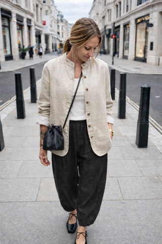Premium Linen Jacket- Sand Beige - Sophia
