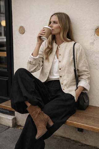 Premium Linen Jacket- Sand Beige - Sophia