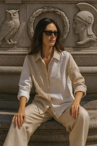 NARLA PURE NATURAL LINEN COLOR BLOCK CLASSIC SHIRT P C Crafts