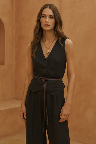 BELLA PURE NATURAL LINEN VEST WITH PANT CO-ORD SET P C Crafts