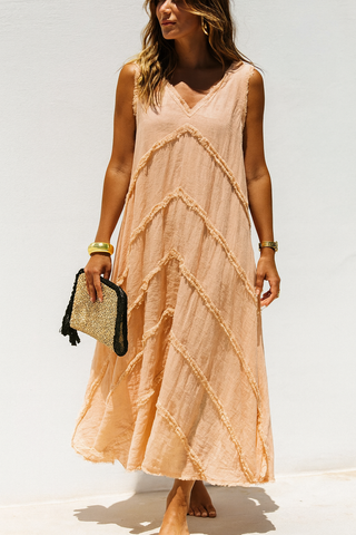 Oyster Peach Linen Dress for Women | CHEVRON Premium Linen Summer Dress India