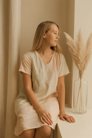 ARIA PURE NATURAL LINEN SLEEVE DRESS P C Crafts