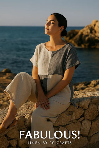 VESALA PURE NATURAL LINEN COLOR BLOCK OVERSIZED TUNIC P C Crafts