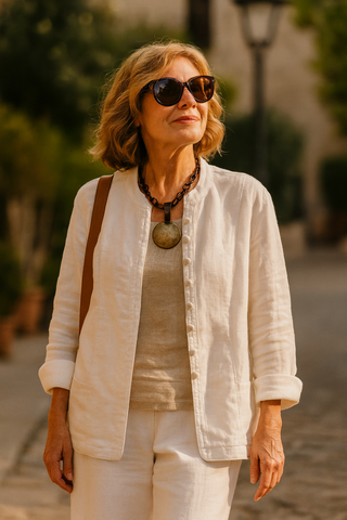 SOPHIA White Pure Natural Linen Jacket &amp; Pant Co-Ord Set | FABULOUS! Linen