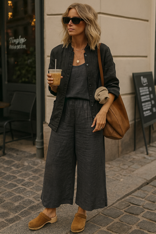 Sophia Black Pure Natural Linen Jacket & Matching Pant Co-Ord Set | FABULOUS! Linen