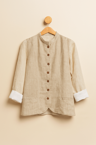 SOPHIA Sand Beige Pure Linen Jacket for Women | FABULOUS!