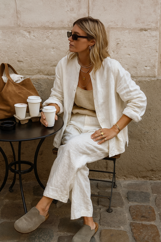 SOPHIA White Pure Natural Linen Jacket &amp; Pant Co-Ord Set | FABULOUS! Linen