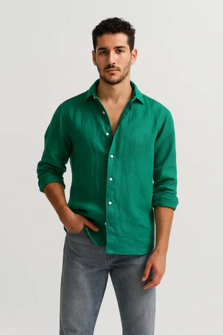Francesco Men Natural Linen Emerald Green Shirt P C Crafts